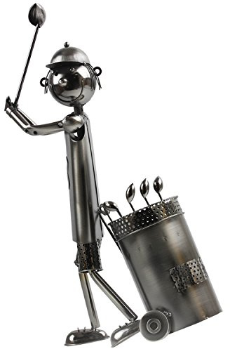 Moderner Wein Flaschenhalter Flaschenständer Golfspieler aus Metall in Silber Höhe 53 cm