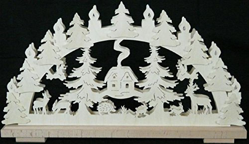 Rudolphs Schatzkiste Schwibbogen mit Waldtieren Haus und Beleuchtung BxHxT 50x27x7cm NEU Lichterbogen Fensterbogen Spitzbogen Erzgebirge Seiffen Weihnachten Licht Holz Dekoration Beleuchtung