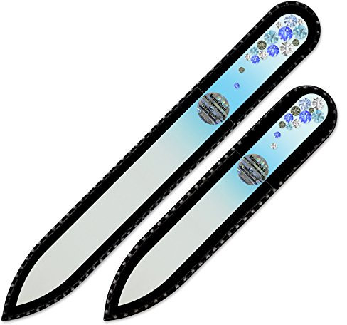 Mont Bleu lime à ongle en verre ornées à la main de cristaux de Swarovski®, lot de 2 - Véritable verre trempé tchèque - lime à ongles fait main en cristal