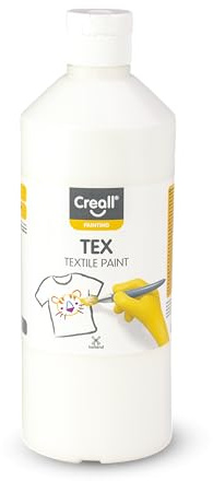 Creall Textil- & Stoffmalfarbe | Weiß 500 ml | Waschmaschinenfest nach Fixierung | Für T-Shirts, Jeans, Schuhe, Stofftaschen, Möbel & Autoinnenraum/Dachhimmel