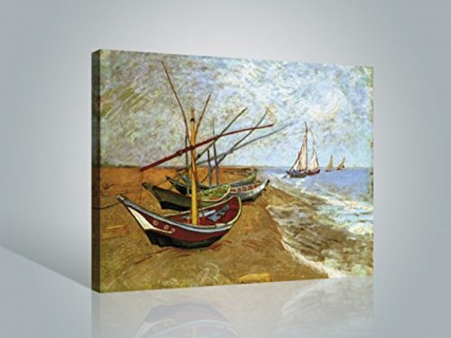 1art1 Vincent Van Gogh Poster Fischerboote Am Strand Von Saintes-Maries, 1888 Bilder Leinwand-Bild Auf Keilrahmen | XXL-Wandbild Poster Kunstdruck Als Leinwandbild 80x60 cm