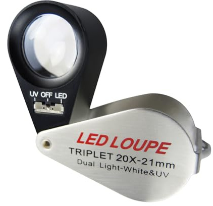 Gioielleria Lentino Ingrandimento Vetro con Luce 20x Ingrandimento, Pieghevole Lente d'ingrandimento con LED e Luce, Orologiaio Lentino per Diamanti, Gioiellieri, Monete, 21mm