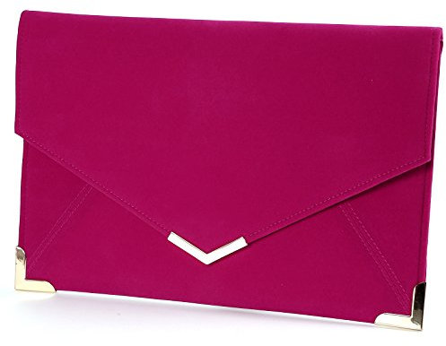 Anladia - Cartera de Mano para Mujer Bolso con Cadenas de Fiesta Boda Salidas Bolso Estilo Sobre Color Azul Rojo Negro Fucsia (Rosa fucsia)