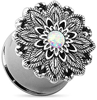 Tapsi´s Coolbodyart® Double Flared Tunnel Edelstahl Chirurgenstahl 316L Messing Opal Tribal Lotus 10mm