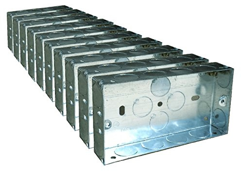 10 x Double Metal Back Box 25mm Flush Wall Pattress / 2 Gang Electrical Sockets