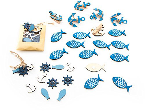 Logbuch-Verlag maritime Streudeko Set 42-tlg. Fische + Anker Klammern Tischdeko Set Meer Sommer Kommunion Deko