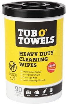 Tub O Towels TW90 Heavy-Duty 10 x 12 Size Multi-Surface Cleaning Wipes, 90 Count Per Canister