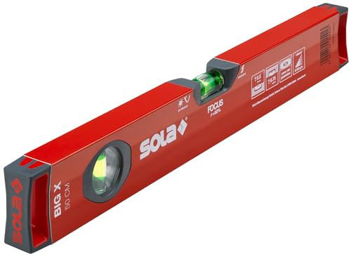 SOLA BIGX 50 - Wasserwage 50 cm - patentierte SOLA-FOCUS Libelle - mit schockabsorbierenden Endkappen