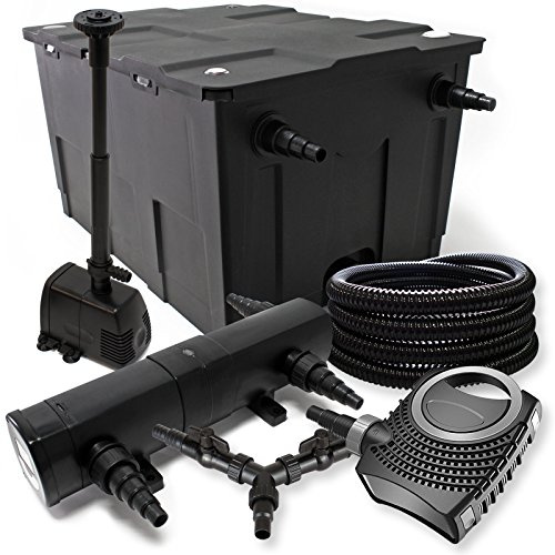 SunSun Komplettset: CBF-550 Teichfilter bis 60000 L Teichfilteranlage, CTF-8000 Teichpumpe 8000l/h 70W, CUV-224 Teichklärer 24W, 25m Teichschlauch 25 mm, HJ-943 Springbrunnen 800l/h 16W, Y-Verteiler