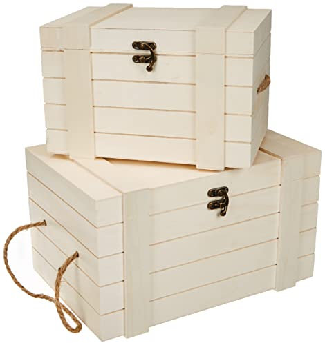 Rayher 62651000 Set contenitori in legno FSC, cassapanche, set bauli, con coperchio, vintage, fai da te, 2 pz.