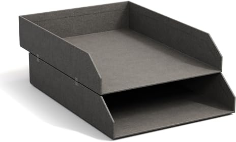 BIGSO Hakan 2er-Set Briefablage A4 – Aufbewahrungsbox stapelbar mit Griff – Schreibtischablage für Briefe, Dokumente & Unterlagen – Ordnungssystem aus Faserplatte mit Papier – grau