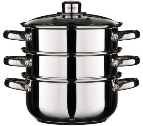 Premier Housewares 3 Tier Steamer with Glass Lid - 22 cm Diameter, Stainless Steel