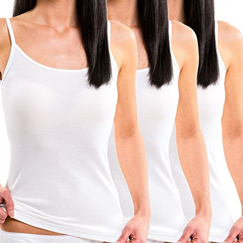 HERMKO 1560 Lot de 3 débardeurs Femmes, 100% Coton Biologique, Couleur:Blanc, Taille:50/52 (XL)