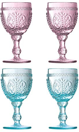 Premier Housewares – Copas de Vino Fleur, Rosa/Azul, 8 x 8 x 15 cm