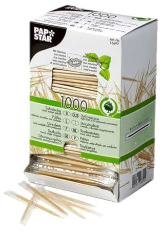 Distributeur de cure dent en bois - 1000 pièces - Goût menthe - Emballés en sachet individuel pour une meilleure hygiène - Bois « PURE » certifié FSC