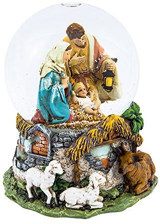 Kurt Adler Musik-Schneekugel mit Heiliger Familie, 100 mm