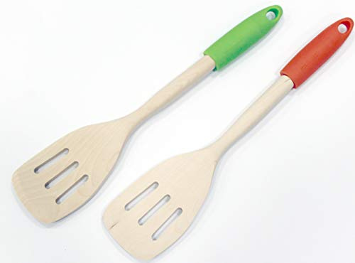 Fackelmann Spatel 32 cm, Birkenholz, Elastomer, zufällige Farben: Natur und Grün-Natu, 1 Stück