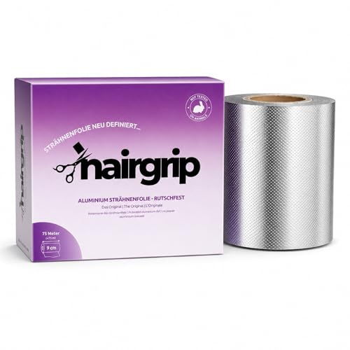 HairGrip Strähnenfolie rutschfest 9 cm x 75 m – Aluminium Highlight Folie extra reißfest – Friseur Zubehör für Balayage und Haarfarbe
