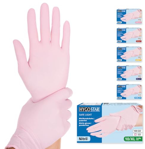 FRANZ MENSCH Hygostar Nitrilhandschuhe Safe Light | puderfrei, rosa, 10/XL, 24cm, 100 Stück, Einweghandschuhe, Einmalhandschuhe, in Gr. XS, S, M, L, XL & XXL verfügbar