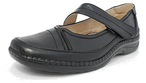 Womens Ladies X Wide EEE Fit Leather Lined Shoes Black Size 5