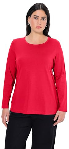 Ulla Popken Femme Grandes Tailles T-Shirt col Rond en Coton mélangé Rouge 54+ 646801 57-54+