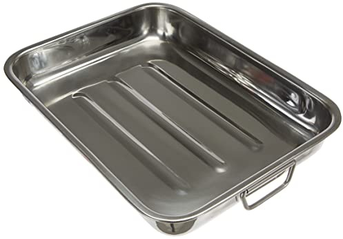 Krüger Edelstahl Bratform 42,5 x 31 cm (5 L) | Mit Fallgriffen | PFAS-frei & unbeschichtet | Brat- & Auflaufform mit Rillenboden | Für Braten & Ofengerichte | Platzsparende Aufbewahrung