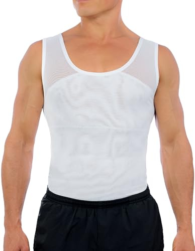Esteem Apparel Men’s Chest Compression Shirt Slimming Body Shaper Undershirt to Hide Gynecomastia (White, X-Large)