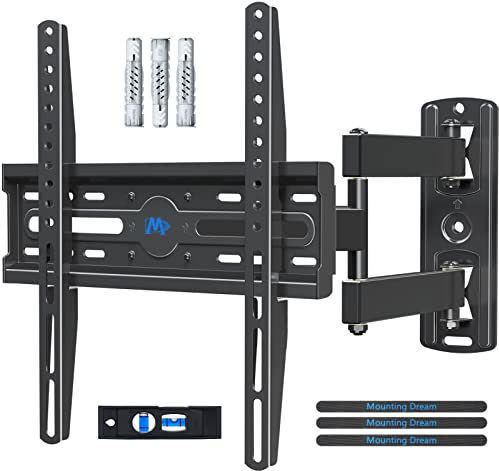 Mounting Dream TV Wall Mount Bracket Swivel and Tilt for Most 26-55 Inch LED, LCD and OLED Flat Screen TVs up to VESA 400x400mm and 27 kg with Fischer Wall Plug, Corner TV Bracket MD2377-02