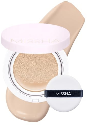 MISSHA Magic Cushion Foundation No.21 Light Beige for Bright Skin - Flawless Coverage, Dewy Finish, Easy Application for All Skin Types