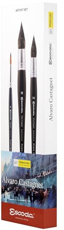 ESCODA Set 3 Aquarellpinsel - N.8 Rund Spitz, N.14, N.18 Französischer Aquarellpinsel Kunsthaar Fehhaar Set #2 Alvaro Castagnet Serie Prado Último Profesionell Handgefertigt in Barcelona.