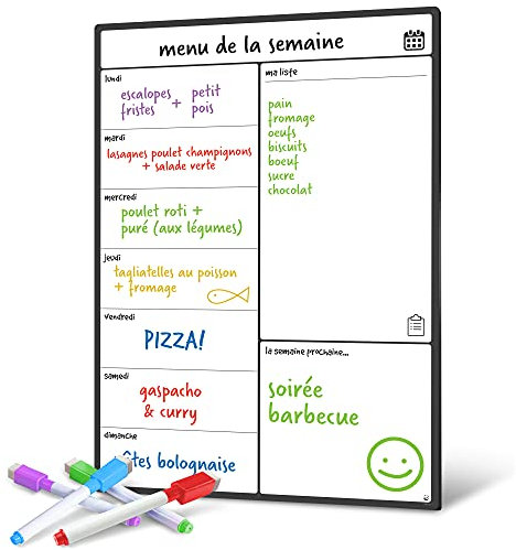 Smart Panda Calendrier Magnétique pour Frigo - Planifier Les Repas Familiaux, Listes De Courses ou Une Aide A L’étude - Tableau Aimanté - Hebdomadaire - en Français (A3)