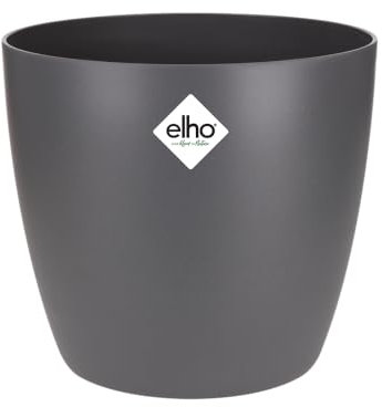Elho Brussels Round 25 - Macetero por Interior - 100% Plástico Reciclado - Ø 24.3 x H 23.2 cm - Negro/Anthracite