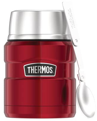 Thermos STAINLESS KING Thermobehälter für Essen rot 0,47l - Edelstahl, absolut dicht, hält Speisen 9h heiß & 14h kalt, mit klappbarem Löffel, BPA-frei
