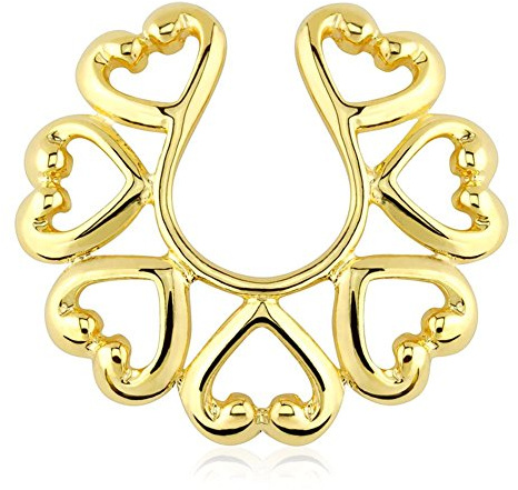 Paula & Fritz® Fake Brustwarzen-Piercing Brustpiercing Frau Maenner Intimpiercing Mann Nippelpiercing 14 Karat vergoldet Wachsende Herzen Edelstahl Chirurgenstahl 316L KX-013