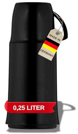 Helios Elegance termoskanna svart 0,25 l – 6 h varm – håller drycker varma och kalla – robust design – perfekt för resor