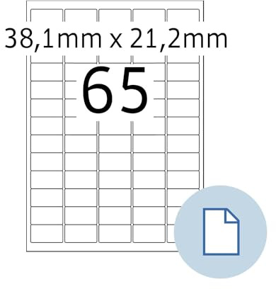 HERMA 8465 Universal Etiketten, 500 Blatt, 38,1 x 21,2 mm, 65 pro A4 Bogen, 32500 Stück, selbstklebend, bedruckbar, matt, blanko Papier Klebeetiketten Aufkleber, weiß