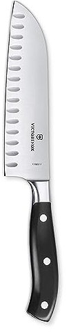 Victorinox Grand Maître, Profi Santokumesser, Extra Scharfe Klinge, Kullenschliff, 17 cm, Kunststoffgriff, Rostfreier Stahl, schwarz