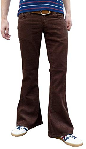 Fuzzdandy Mens Retro Brown Flared Bell Bottoms Corduroy Flares Vintage 60s Trousers