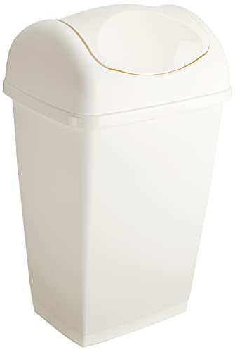 axentia 235685 Schwingdeckeleimer ca. 50 l, Abfalleimer aus weißem Kunststoff, geruchshemmender Mülleimer mit Schwingdeckel