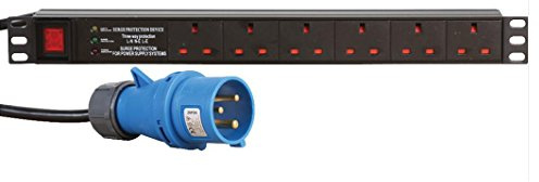 Dynamode 6 Way PDU Extension Lead- 13A Multi Plug Switched Power Distribution Unit (PDU) Rack Mount Charging Station for Home Office 19 Inch PDU Server Cabinet with Surge Protection, 32AMP Commando