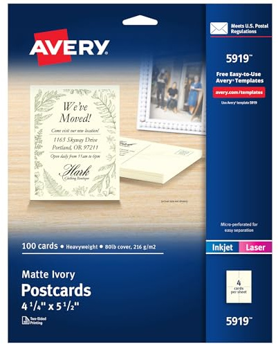 Avery Printable Postcards, 4.25 x 5.5, Ivory, 100 Blank Postcards for Laser and Inkjet Printers (5919)
