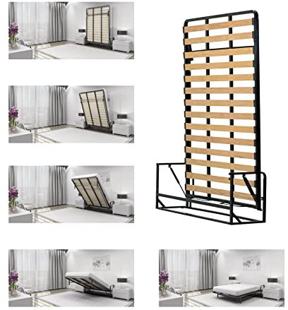 Wallbedking - Murphy Bed - Vertical Classic Wallbed - Fold Up - Space Saving Folding Bed Frame - Pull Down (135cm x 190 cm)