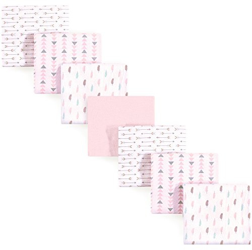 Luvable Friends Unisex Baby Cotton Flannel Receiving Blankets, Girl Feathers 7-Pack, One Size