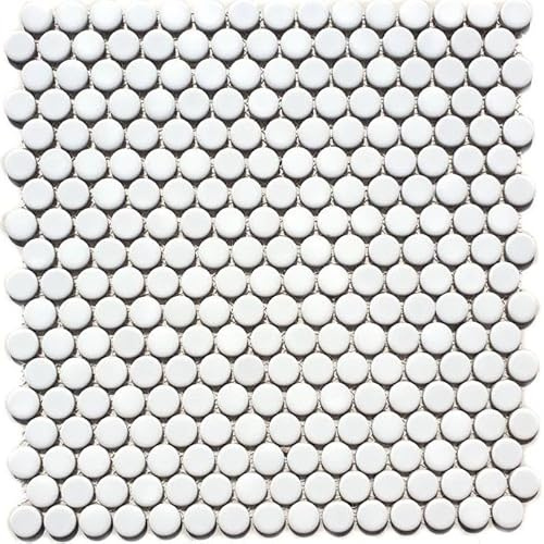 Knopfmosaik Rundmosaik Loop Penny weiß glänzend Keramik - 10 Matten