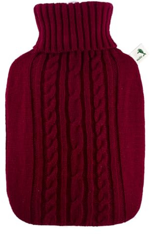 Hugo Frosch Wärmflasche Klassik 1,8l mit weichem Strickbezug Rot | Große Bettflasche Made in Germany, auslaufsicher & langlebig, mit kuscheligem Überzug, abnehmbar & waschbar