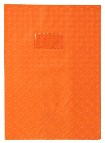 Calligraphe 72418C - Heftumschlag / Heftschoner / Hefthülle Calligraphe mit Feinkörnung & Diamantmotiven DIN A4+ 24x32 cm, Etikettenhalter aus PVC blickdicht und strapazierfähig, Orange, 1 Stück