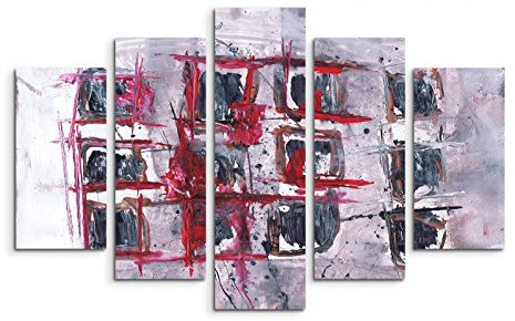 Paul Sinus Art 5 teiliges Wandbild auf Leinwand (Gesamt: H: 100cm B: 160cm) Keilrahmenbild Canvas Fotodruck Leinwandbild Leinwanddruck Kunstdruck Wandbild schwarz rot grau Muster