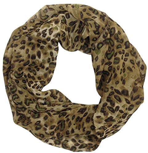 Trendy-stylischer Damen Loop Schal/Schlauchschal/Rundschal, luftig leicht für Frühjahr/Sommer. Farbe Braun, Motiv Leopardenprint, Umfang 180 cm, Breite 37 cm
