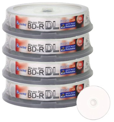 Smart Buy 40 Pack Bd-r Dl Printable White Inkjet 50gb 6X Blu-ray Double Layer Recordable Disc Blank Data Video Media 40-Discs Spindle