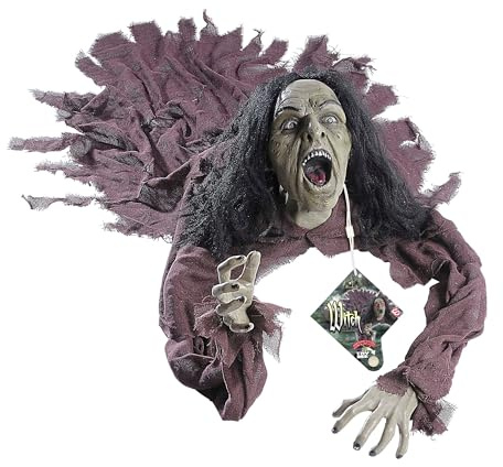 W WIDMANN MILANO Party Fashion 7878R - Dekofigur Sprechende Hexe, leuchtende Augen, circa 160 cm, Hängedekoration, Horror, Halloween, Mottoparty